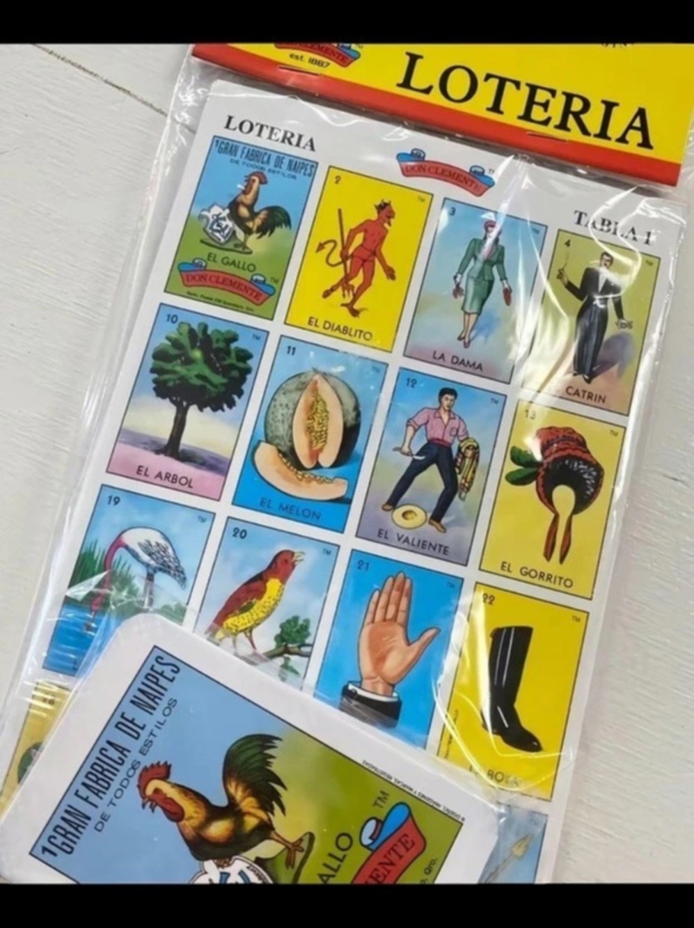 Don Clemente Loteria Mexican Bingo Game Set Yellow & Blue